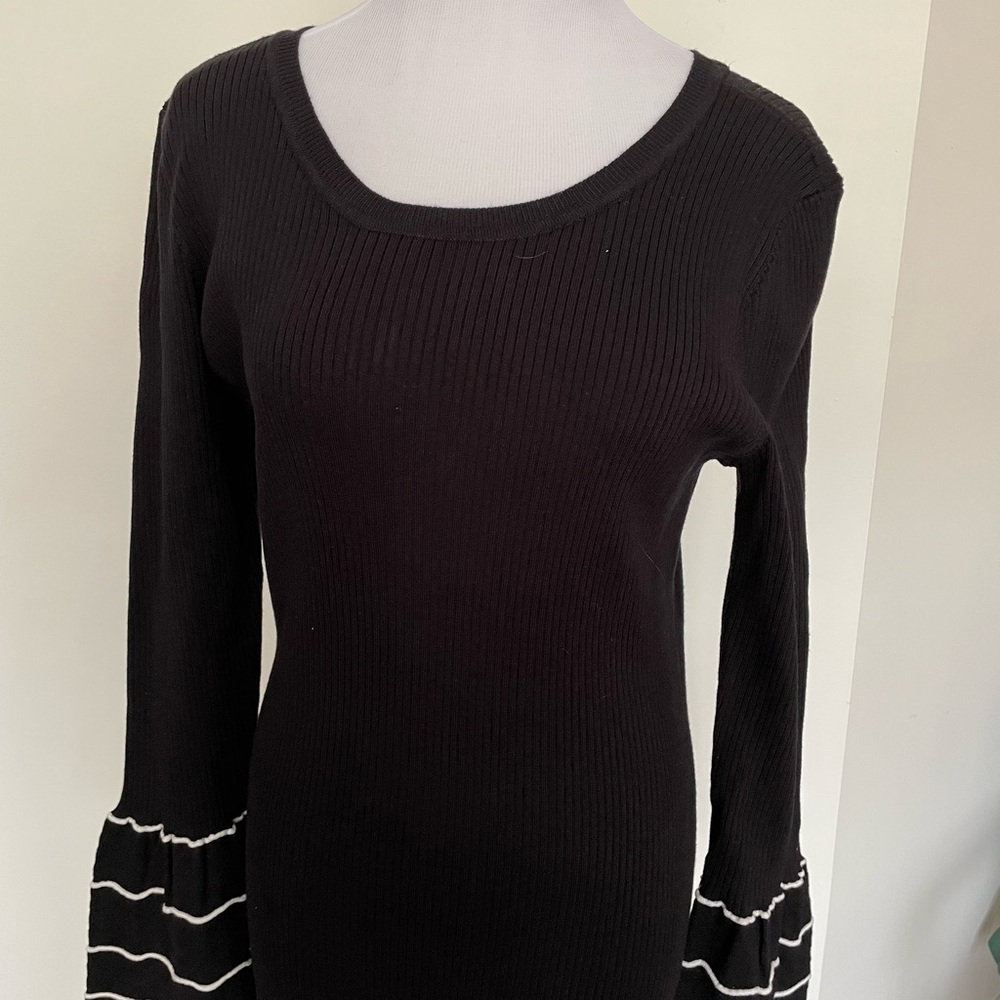 Black Ribbed dress with White Trim